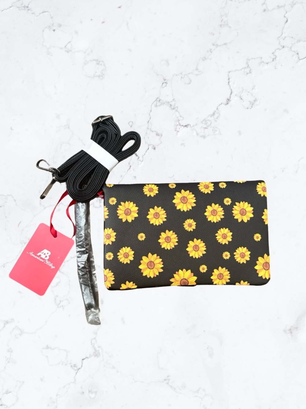 American Bling by Montana West Sunflower Print Crossbody Pouch - Black & Yellow
